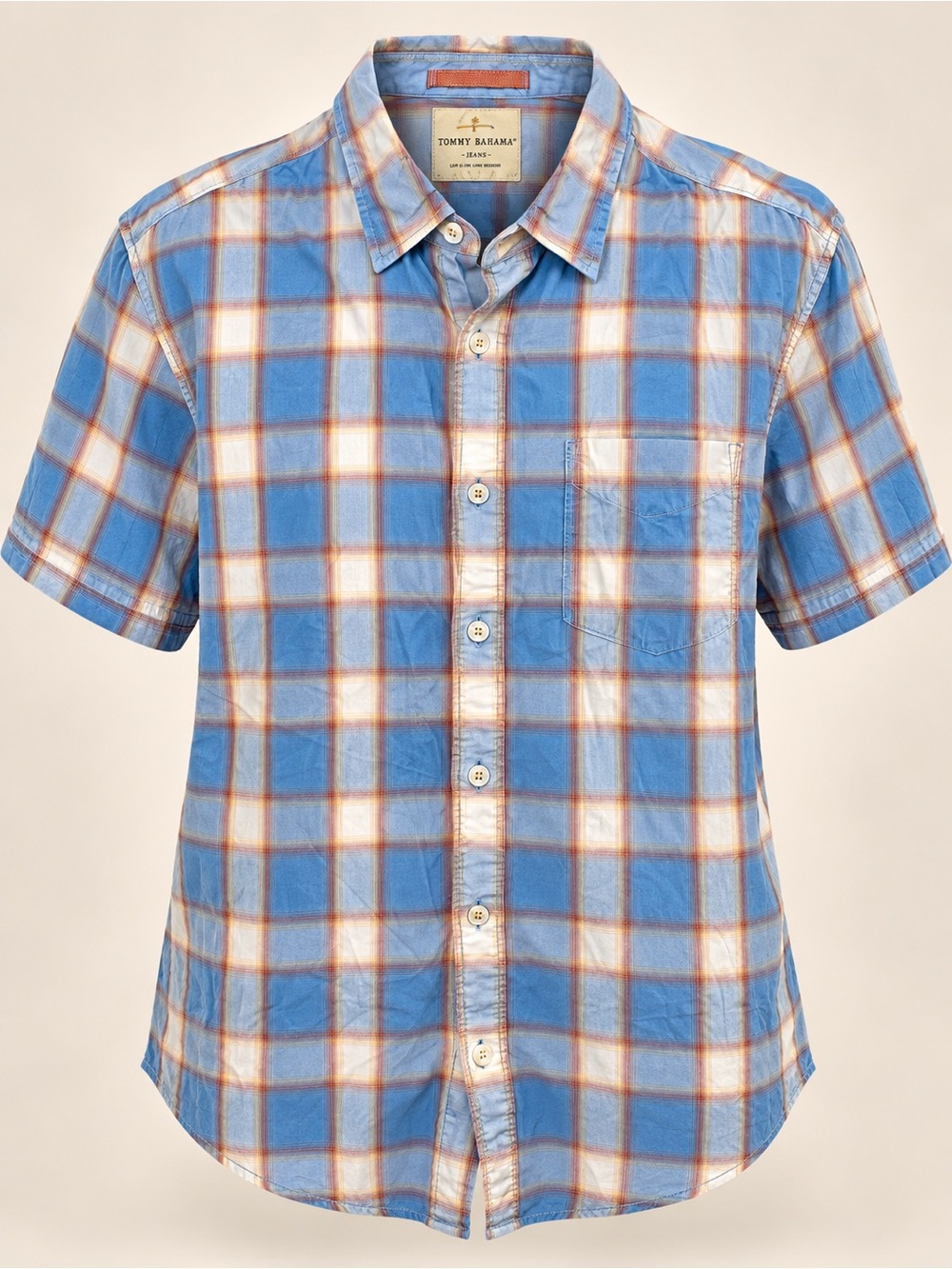 Tommy Bahama Plus Size XL Blue Plaid Short Sleeve Button Down Cotton Shirt